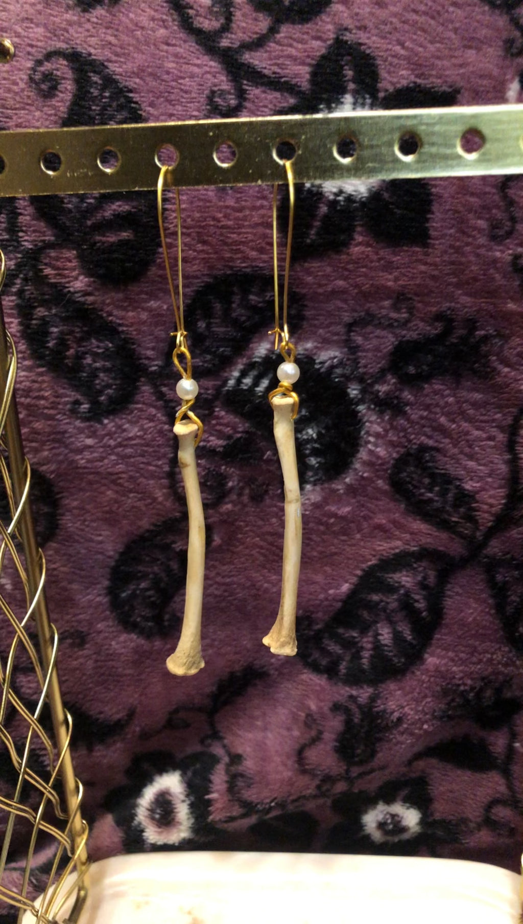 Large Bone & Pearl Gold Earrings